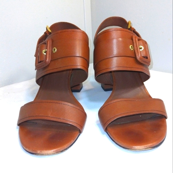 Cole Haan 'Amavia' Genuine Leather Open Toe Block Heel Sandals in Caramel Sz 9.5 - Picture 2 of 10